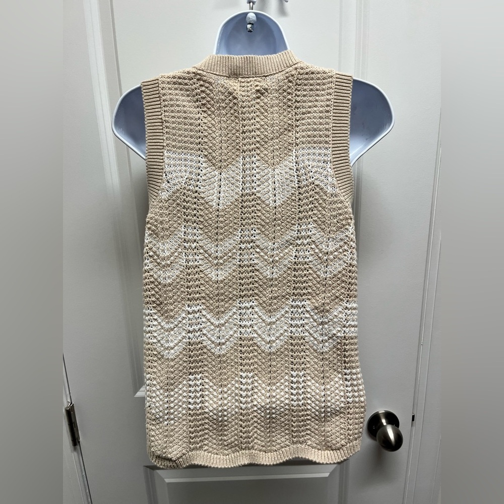Banana Republic Tank Top Womens  Beige White Chevron Knit Sleeveless Cotton SZ S - Picture 3 of 8
